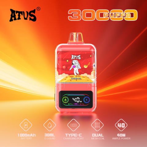 DE021 E-papierosy jednorazówka 30000 Puffs z wyświetlaczem LED i regulowanym przepływem powietrza MTL DTL ATVS Vape