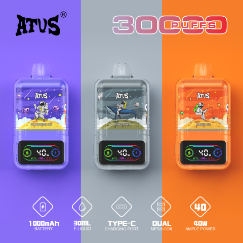 DE021 E-papierosy jednorazówka 30000 Puffs z wyświetlaczem LED i regulowanym przepływem powietrza MTL DTL ATVS Vape