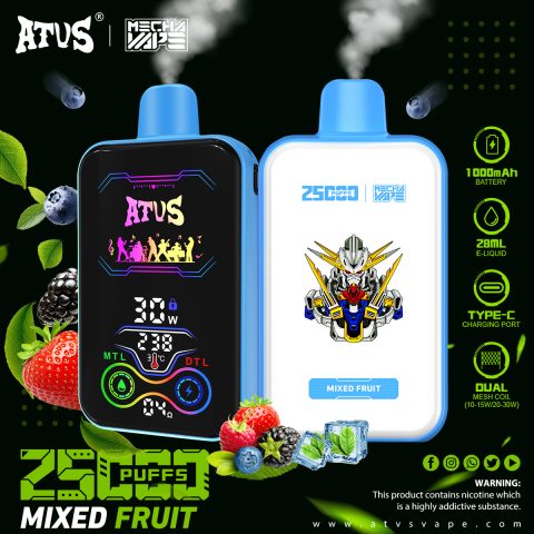 DE022 E-papierosy jednorazówka 25000 Puffs z pełnym ekranem, ładowalny i regulowany przepływ powietrza ATVS Vape