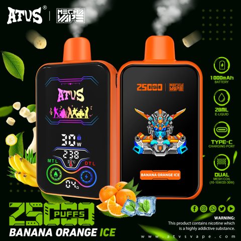 DE022 E-papierosy jednorazówka 25000 Puffs z pełnym ekranem, ładowalny i regulowany przepływ powietrza ATVS Vape