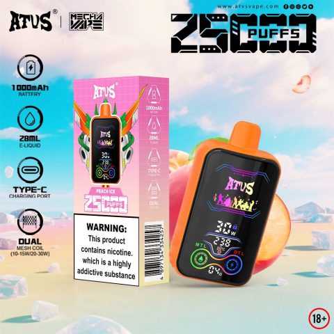 DE022 E-papierosy jednorazówka 25000 Puffs z pełnym ekranem, ładowalny i regulowany przepływ powietrza ATVS Vape