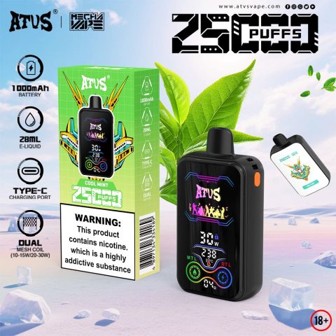 DE022 E-papierosy jednorazówka 25000 Puffs z pełnym ekranem, ładowalny i regulowany przepływ powietrza ATVS Vape