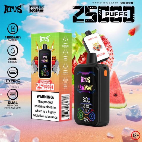 DE022 E-papierosy jednorazówka 25000 Puffs z pełnym ekranem, ładowalny i regulowany przepływ powietrza ATVS Vape