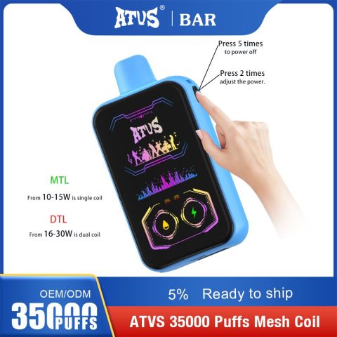 DE022 E-papierosy jednorazówka 35000 Puffs z pełnym ekranem, ładowalny i regulowany przepływ powietrza ATVS Vape