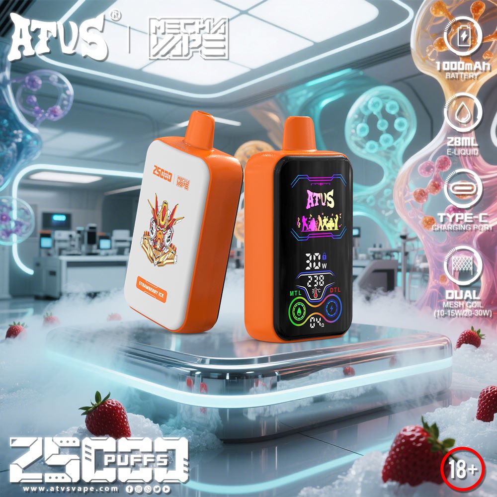 DE022 E-papierosy jednorazówka 25000 Puffs z pełnym ekranem, ładowalny i regulowany przepływ powietrza ATVS Vape