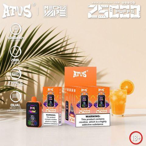 DE022 E-papierosy jednorazówka 25000 Puffs z pełnym ekranem, ładowalny i regulowany przepływ powietrza ATVS Vape