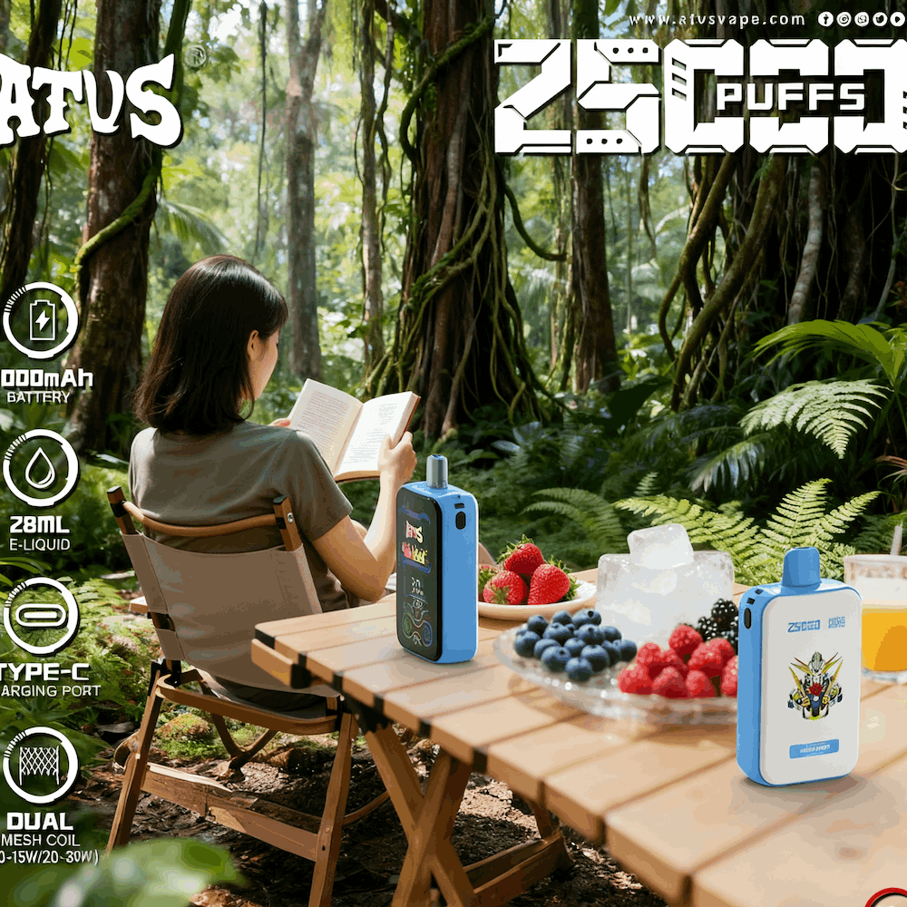 DE022 E-papierosy jednorazówka 25000 Puffs z pełnym ekranem, ładowalny i regulowany przepływ powietrza ATVS Vape