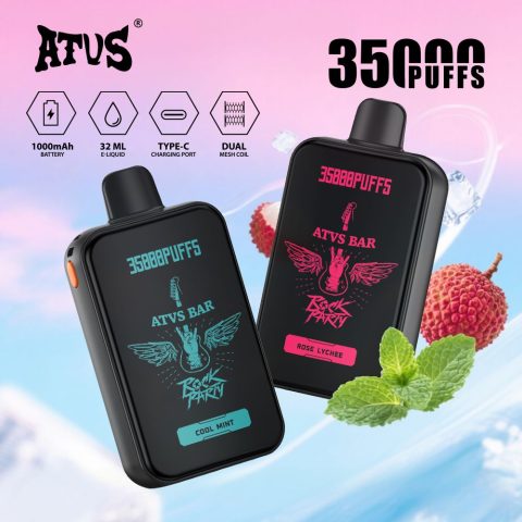 DE022 E-papierosy jednorazówka 35000 Puffs z pełnym ekranem, ładowalny i regulowany przepływ powietrza ATVS Vape