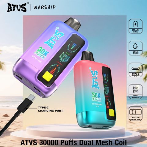 DE026 30000 puffs wepomable vape z ekranem wyświetlającym LED i regulowanym przepływem powietrza ATVS Vape