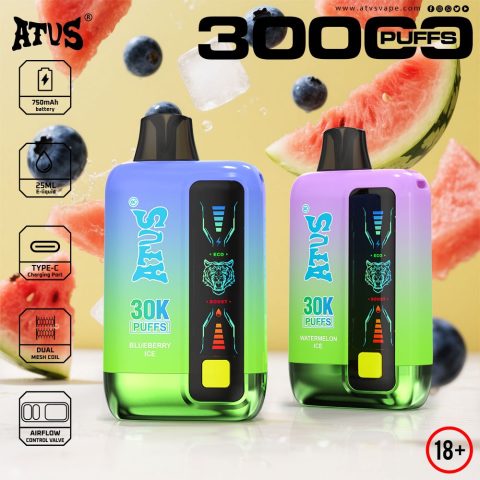 DE026 30000 puffs wepomable vape z ekranem wyświetlającym LED i regulowanym przepływem powietrza ATVS Vape