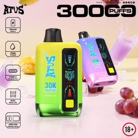 DE026 30000 puffs wepomable vape z ekranem wyświetlającym LED i regulowanym przepływem powietrza ATVS Vape