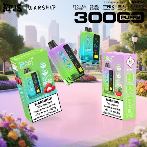 DE026 30000 puffs wepomable vape z ekranem wyświetlającym LED i regulowanym przepływem powietrza ATVS Vape