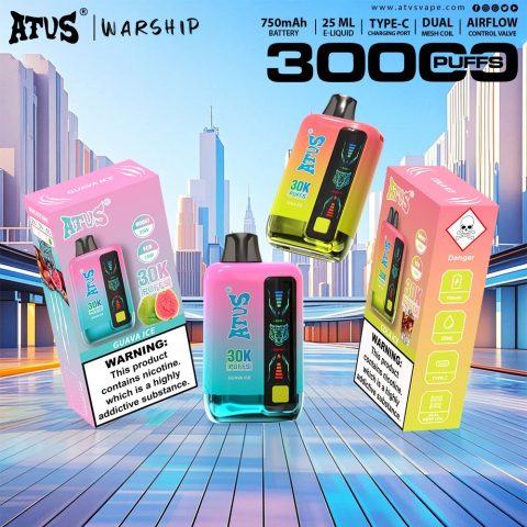 DE026 30000 puffs wepomable vape z ekranem wyświetlającym LED i regulowanym przepływem powietrza ATVS Vape