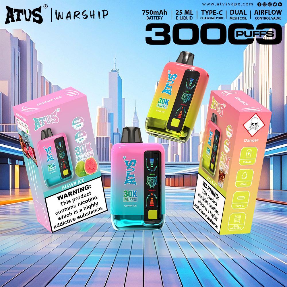 DE026 30000 puffs wepomable vape z ekranem wyświetlającym LED i regulowanym przepływem powietrza ATVS Vape