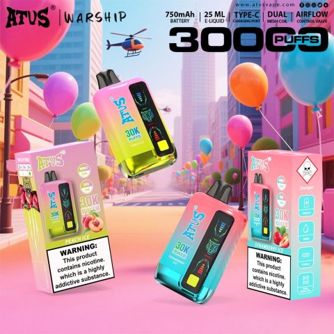 DE026 30000 puffs wepomable vape z ekranem wyświetlającym LED i regulowanym przepływem powietrza ATVS Vape