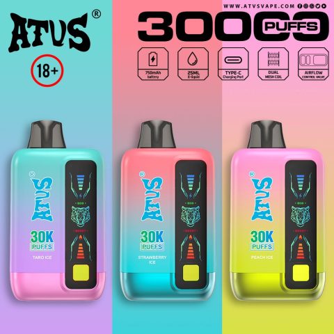 DE026 30000 puffs wepomable vape z ekranem wyświetlającym LED i regulowanym przepływem powietrza ATVS Vape