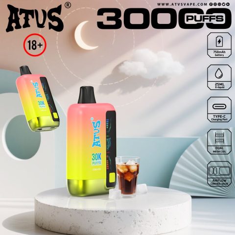 DE026 30000 puffs wepomable vape z ekranem wyświetlającym LED i regulowanym przepływem powietrza ATVS Vape