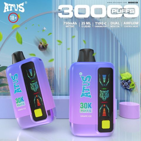 DE026 30000 puffs wepomable vape z ekranem wyświetlającym LED i regulowanym przepływem powietrza ATVS Vape