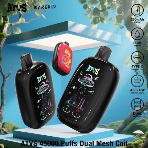 DE027 45000 Puffs Jednorazowy Vape z pełnym ekranem, ładowalny i regulowany przepływ powietrza ATVS Vape