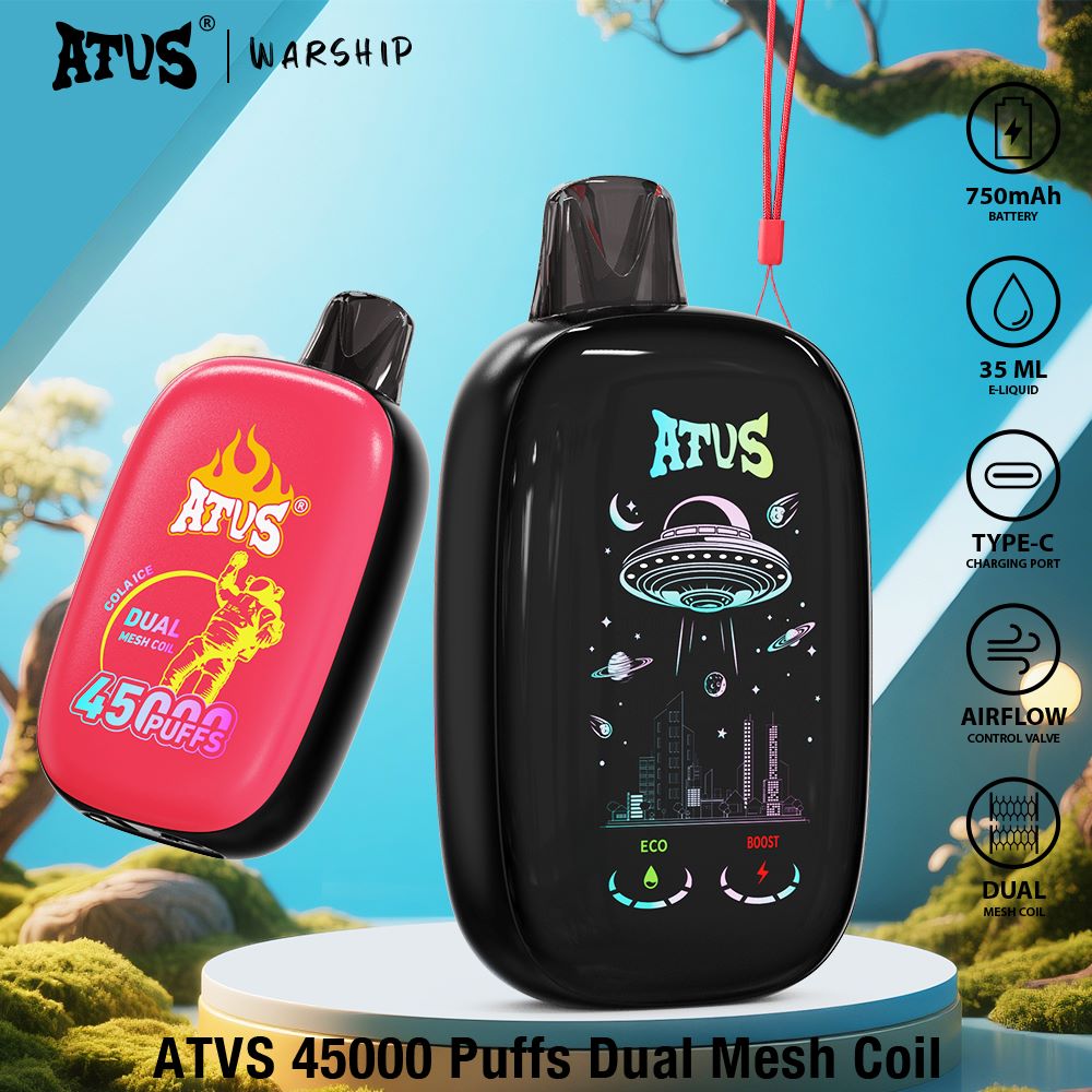 DE027 45000 Puffs Jednorazowy Vape z pełnym ekranem, ładowalny i regulowany przepływ powietrza ATVS Vape
