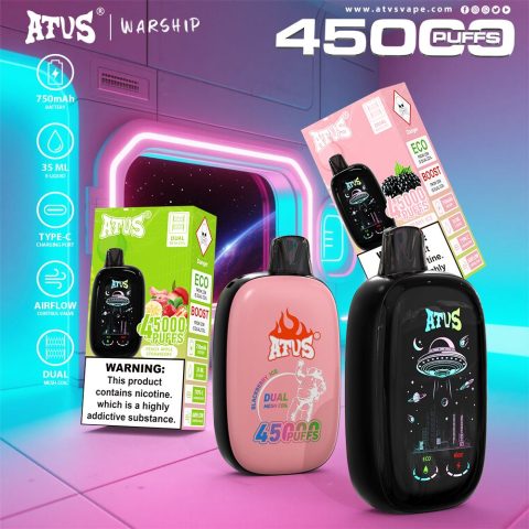 DE027 45000 Puffs Jednorazowy Vape z pełnym ekranem, ładowalny i regulowany przepływ powietrza ATVS Vape