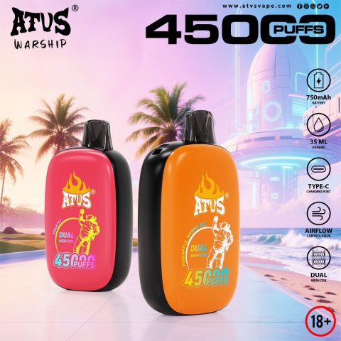 DE027 45000 Puffs Jednorazowy Vape z pełnym ekranem, ładowalny i regulowany przepływ powietrza ATVS Vape