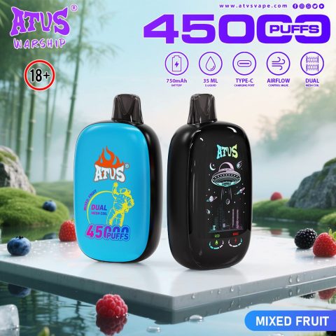 DE027 45000 Puffs Jednorazowy Vape z pełnym ekranem, ładowalny i regulowany przepływ powietrza ATVS Vape