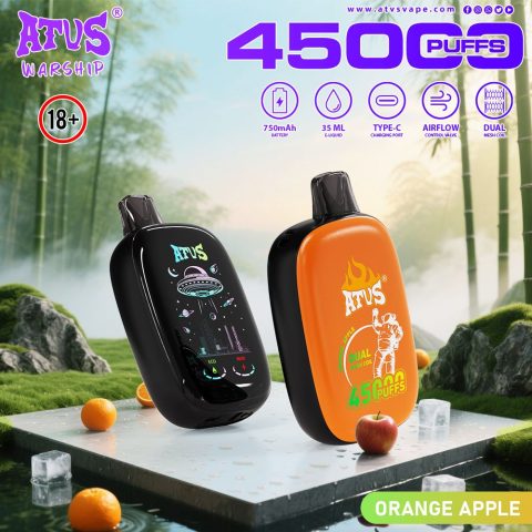 DE027 45000 Puffs Jednorazowy Vape z pełnym ekranem, ładowalny i regulowany przepływ powietrza ATVS Vape