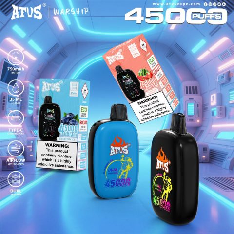 DE027 45000 Puffs Jednorazowy Vape z pełnym ekranem, ładowalny i regulowany przepływ powietrza ATVS Vape