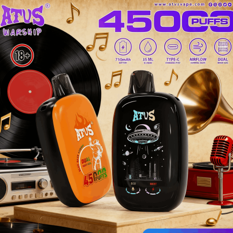 DE027 45000 Puffs Jednorazowy Vape z pełnym ekranem, ładowalny i regulowany przepływ powietrza ATVS Vape