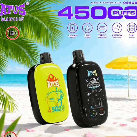 DE027 45000 Puffs Jednorazowy Vape z pełnym ekranem, ładowalny i regulowany przepływ powietrza ATVS Vape