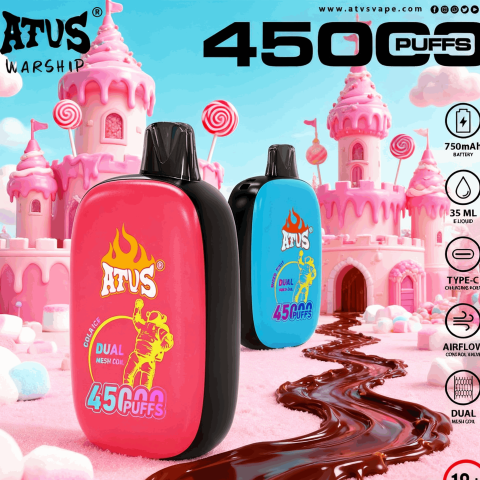 DE027 45000 Puffs Jednorazowy Vape z pełnym ekranem, ładowalny i regulowany przepływ powietrza ATVS Vape