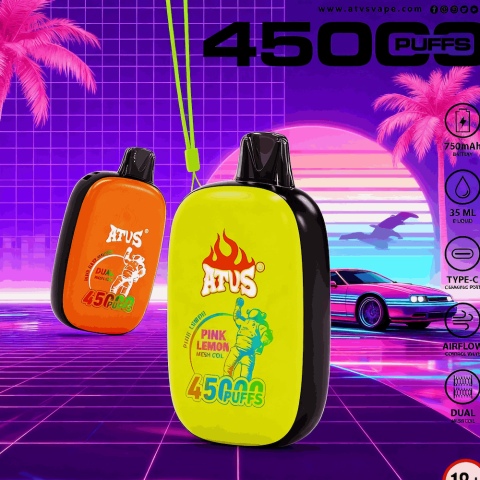 DE027 45000 Puffs Jednorazowy Vape z pełnym ekranem, ładowalny i regulowany przepływ powietrza ATVS Vape