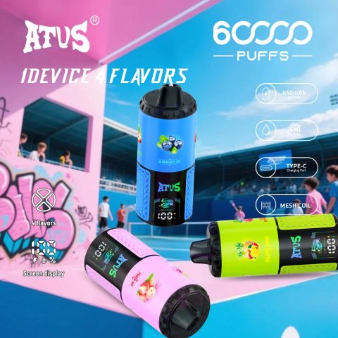 DE030 60000 Puffs Jednorazowy Vape z inteligentnym wyświetlaczem i możliwością szybkiego ładowania smaku ATVS Vape