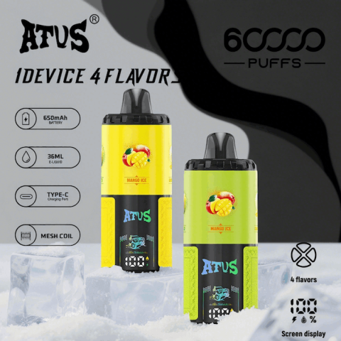 DE030 60000 Puffs Jednorazowy Vape z inteligentnym wyświetlaczem i możliwością szybkiego ładowania smaku ATVS Vape