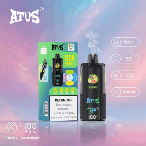 DE030 60000 Puffs Jednorazowy Vape z inteligentnym wyświetlaczem i możliwością szybkiego ładowania smaku ATVS Vape