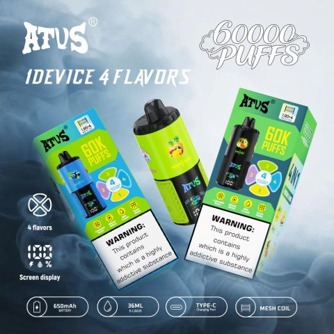 DE030 60000 Puffs Jednorazowy Vape z inteligentnym wyświetlaczem i możliwością szybkiego ładowania smaku ATVS Vape
