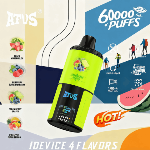 DE030 60000 Puffs Jednorazowy Vape z inteligentnym wyświetlaczem i możliwością szybkiego ładowania smaku ATVS Vape