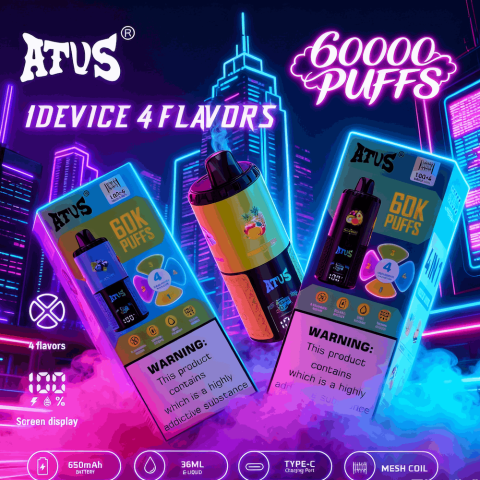 DE030 60000 Puffs Jednorazowy Vape z inteligentnym wyświetlaczem i możliwością szybkiego ładowania smaku ATVS Vape