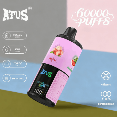 DE030 60000 Puffs Jednorazowy Vape z inteligentnym wyświetlaczem i możliwością szybkiego ładowania smaku ATVS Vape