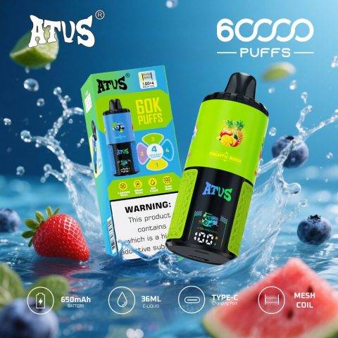 DE030 60000 Puffs Jednorazowy Vape z inteligentnym wyświetlaczem i możliwością szybkiego ładowania smaku ATVS Vape